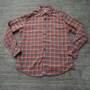 Age of Wisdom Shirt Men Button Up Plaid Orange Blue Long Sleeve XL